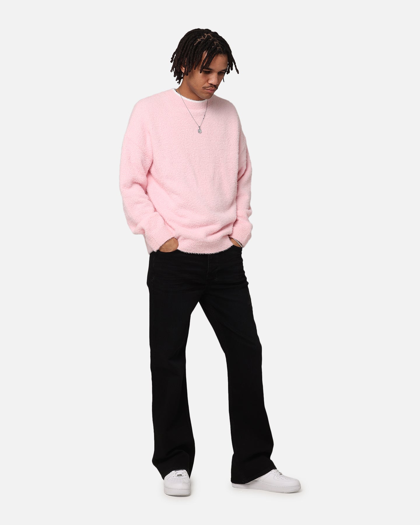 XXIII Crew Neck Fluffy Sweater Pink/White | Culture Kings
