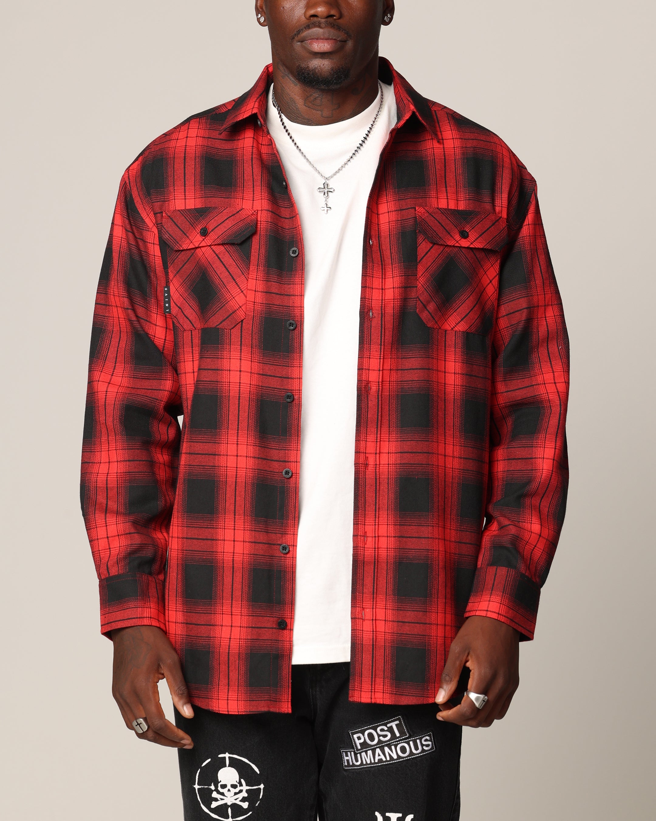 Saint Morta Icon Flannel Shirt Red/Black | Culture Kings