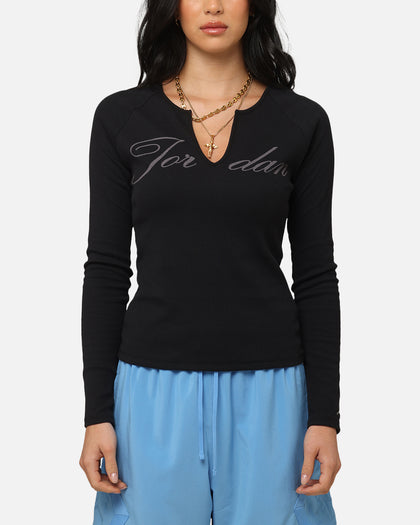 Jordan Women's Long-Sleeve Ribbed Knit Top Black/Medium Grey