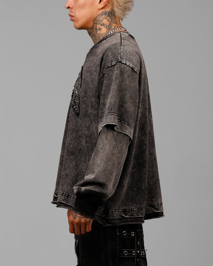 Loiter Impact Long Sleeve T-Shirt Washed Black/White