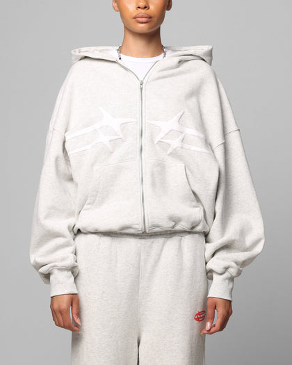 Loiter Celestial Full Zip Hoodie Light Grey Marl
