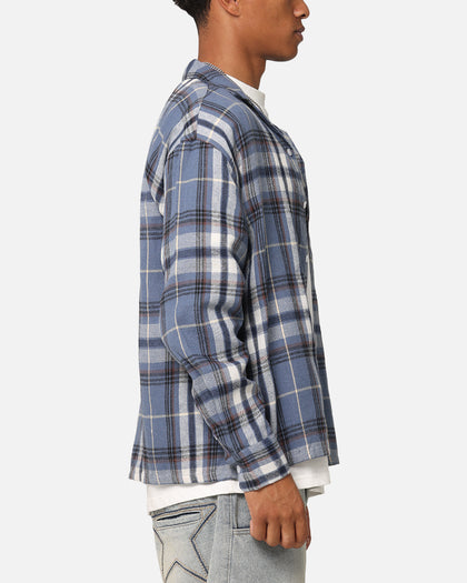 Carre Check Oversized Long Sleeve Button Up Shirt Blue-Plaid