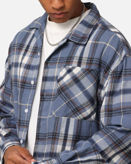 Carre Check Oversized Long Sleeve Button Up Shirt Blue-Plaid