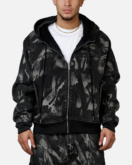 MNML Double Denim Hood Bomb Jacket Black