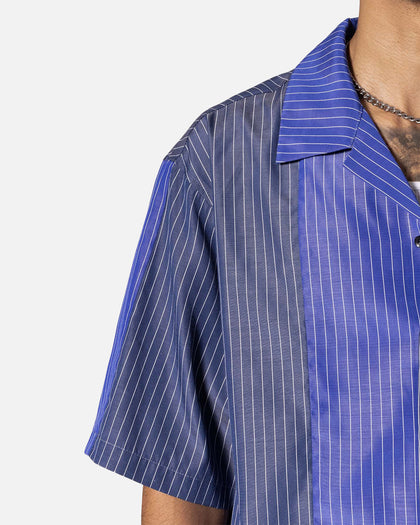MNML Cropped Panel Stripe Shirt Blue