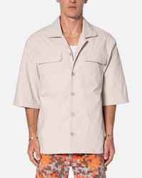 MNML Lined Woven Nylon Button Up Shirt Stone