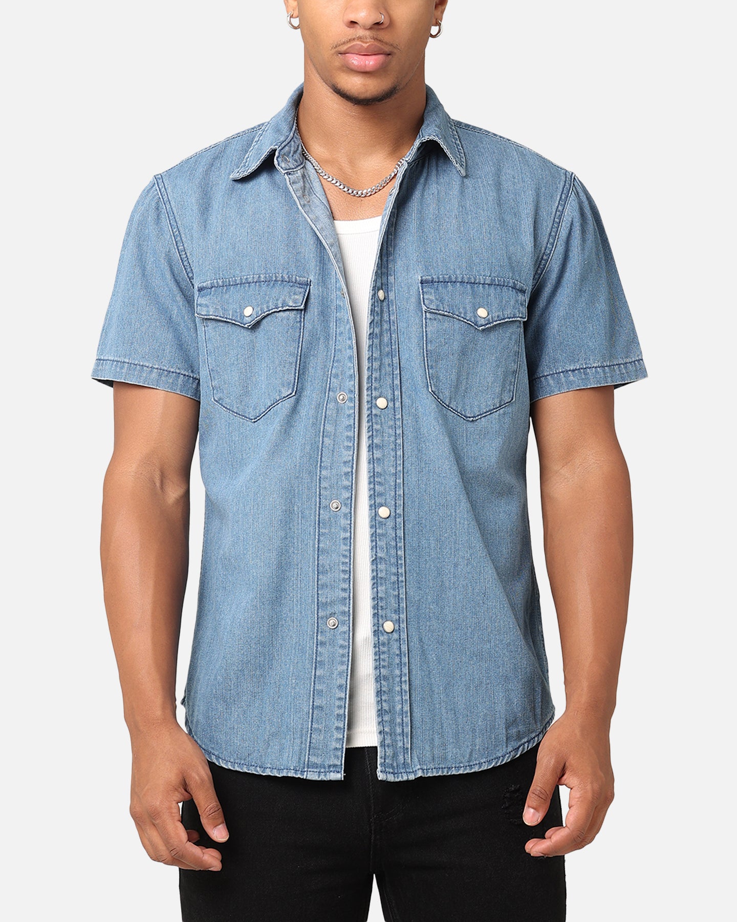Saint Morta Texan Denim Button Up Shirt Mid Blue Denim | Culture Kings
