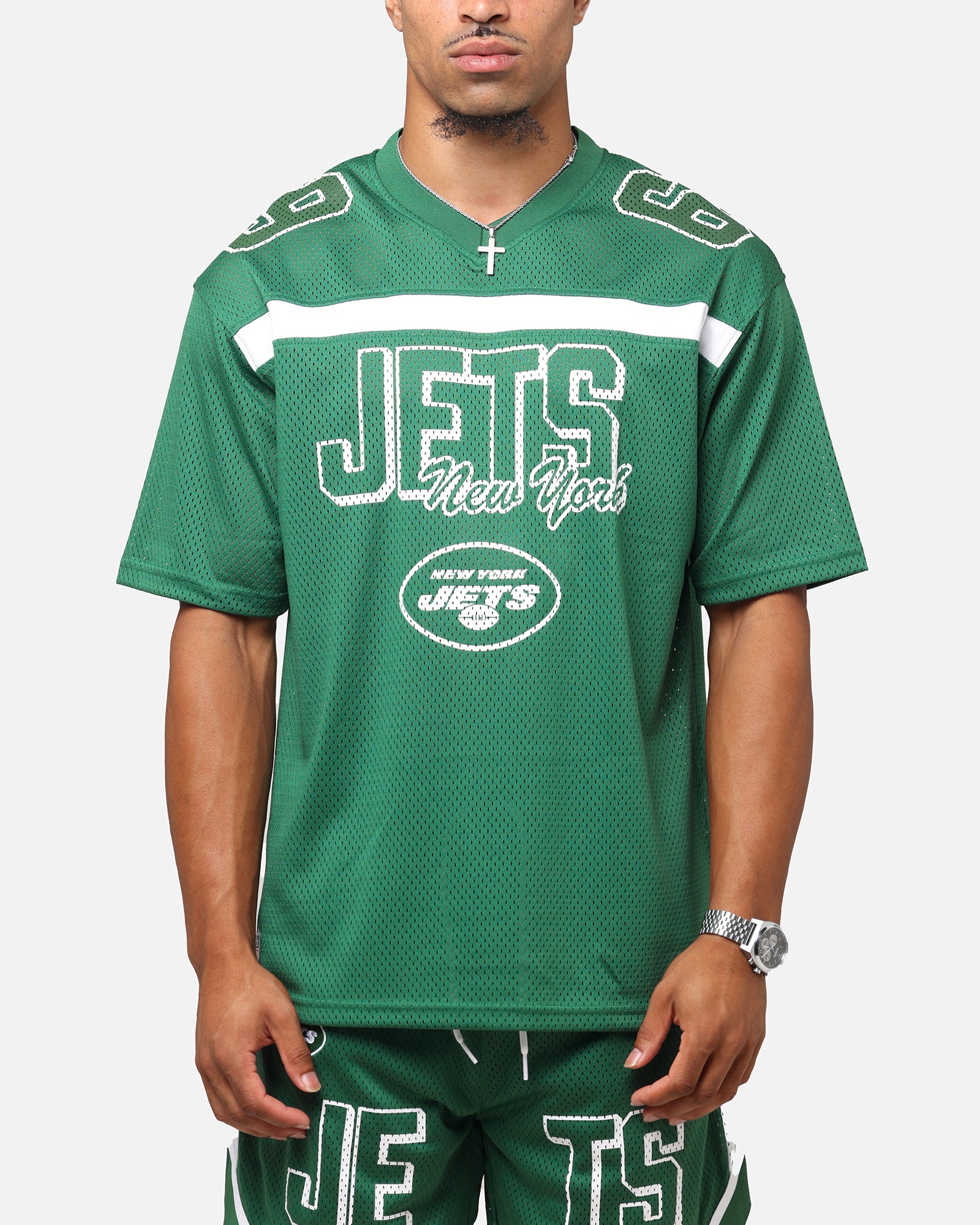 NFL NY JETS半袖ゲームシャツ S グリーン　バックプリント　男女兼用 New Era New York Jets NFL Mesh Graphic Jersey Emerald Green
