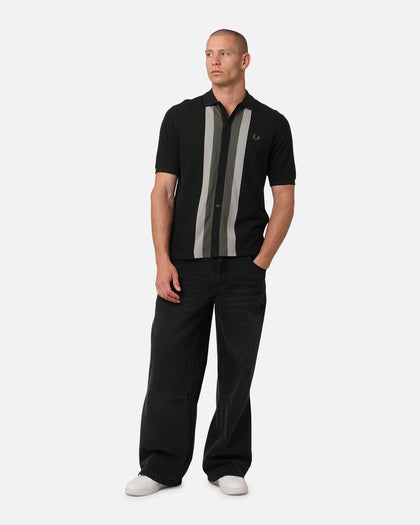 Fred Perry Panelled Button Through Polo Shirt Green