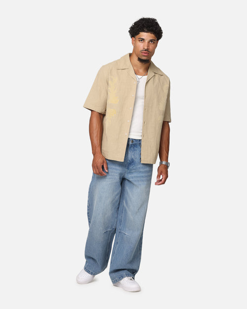 Saint Morta Flocka Button Up Shirt Tan