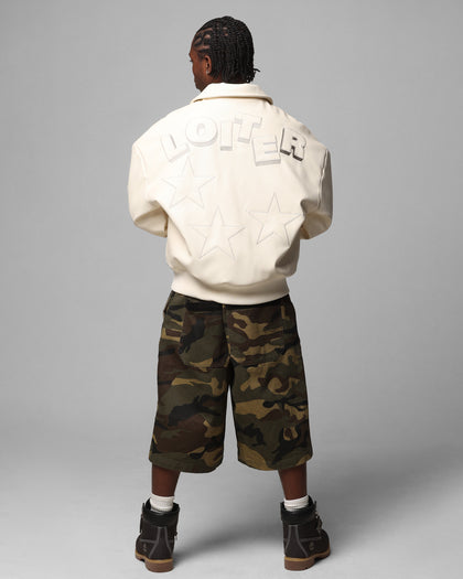 Loiter Solar Vegan Leather Varsity Jacket Beige