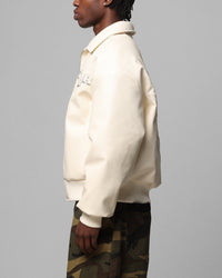 Loiter Solar Vegan Leather Varsity Jacket Beige