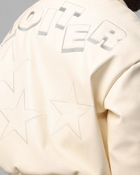 Loiter Solar Vegan Leather Varsity Jacket Beige