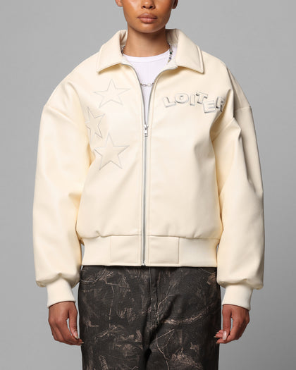 Loiter Solar Vegan Leather Varsity Jacket Beige