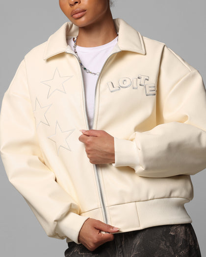 Loiter Solar Vegan Leather Varsity Jacket Beige