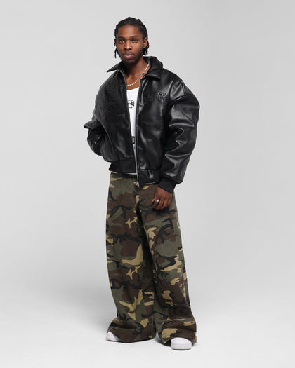 Loiter Solar Vegan Leather Varsity Jacket Black