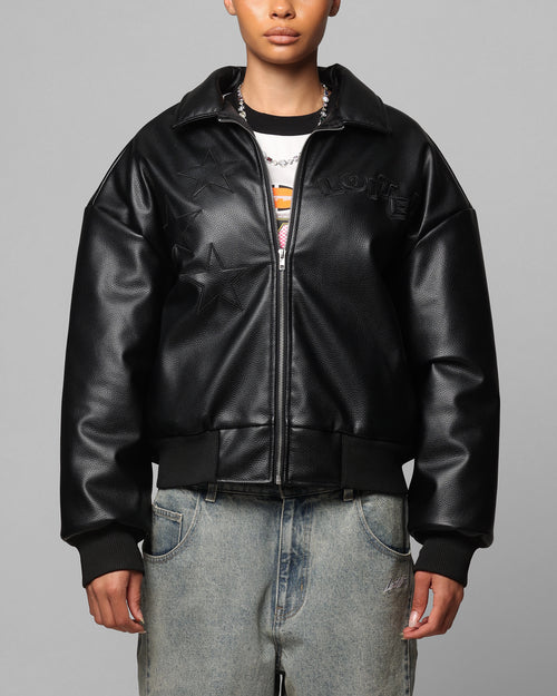 Loiter Solar Vegan Leather Varsity Jacket Black