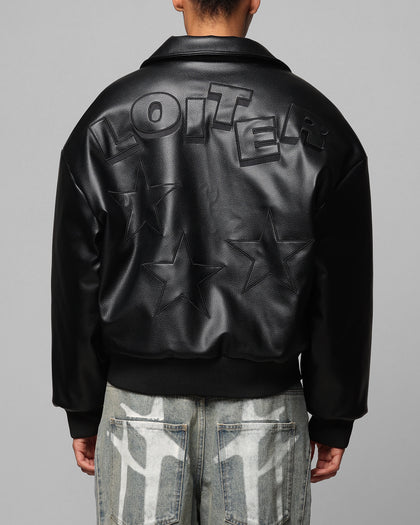 Loiter Solar Vegan Leather Varsity Jacket Black