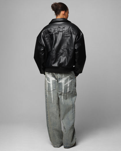 Loiter Solar Vegan Leather Varsity Jacket Black