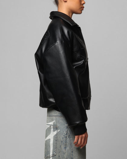 Loiter Solar Vegan Leather Varsity Jacket Black