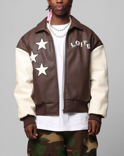 Loiter Solar Vegan Leather Varsity Jacket Brown/Beige