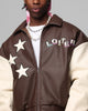 Loiter Solar Vegan Leather Varsity Jacket Brown/Beige