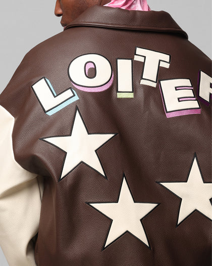 Loiter Solar Vegan Leather Varsity Jacket Brown/Beige