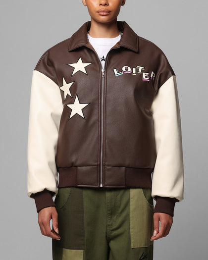 Loiter Solar Vegan Leather Varsity Jacket Brown/Beige