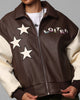 Loiter Solar Vegan Leather Varsity Jacket Brown/Beige