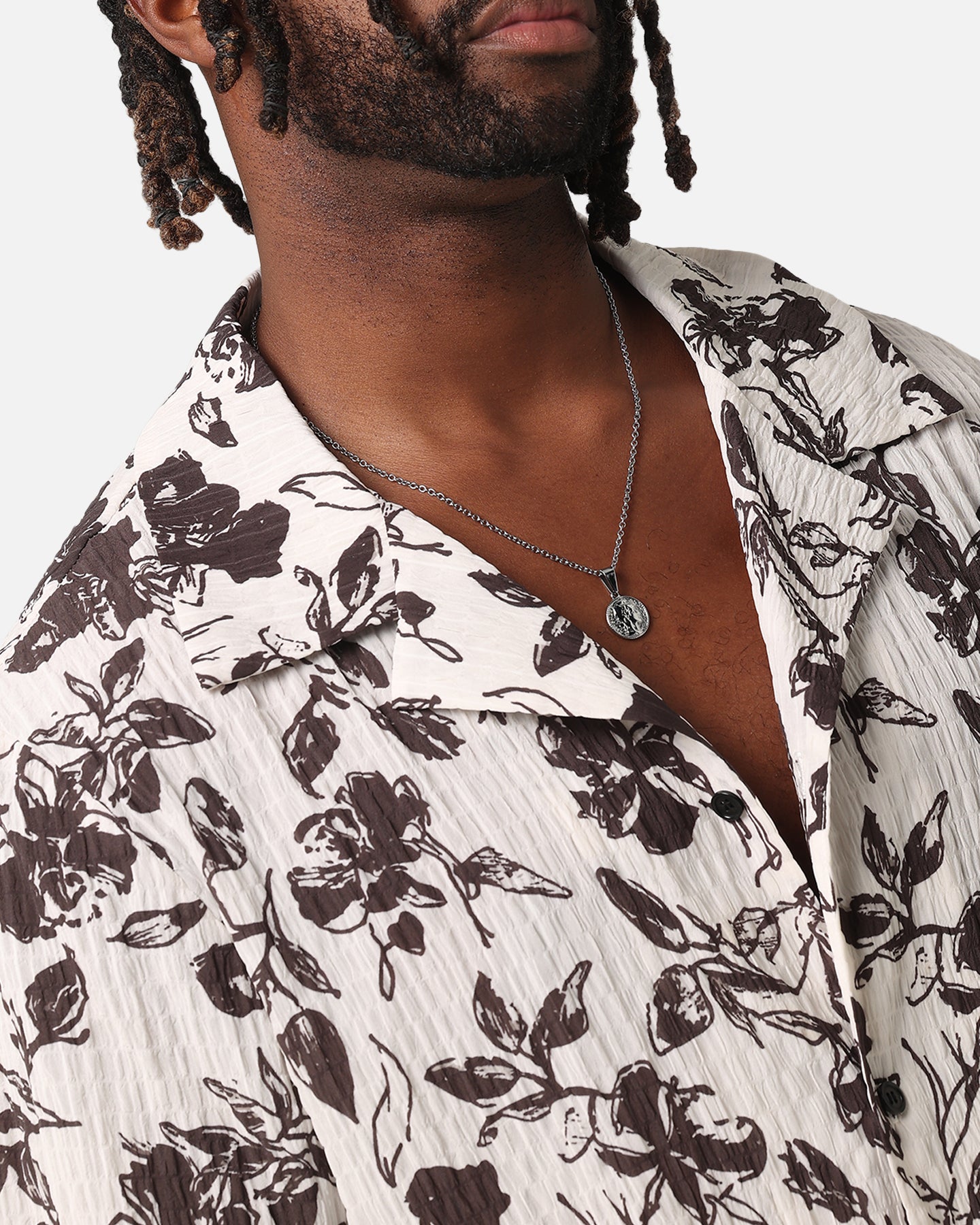 XXIII Floral Textured Button Up Shirt White/Black | Culture Kings