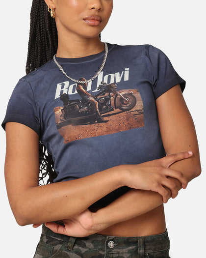 Bon Jovi Women's Dead Or Alive Sunfade Baby T-Shirt Black Wash