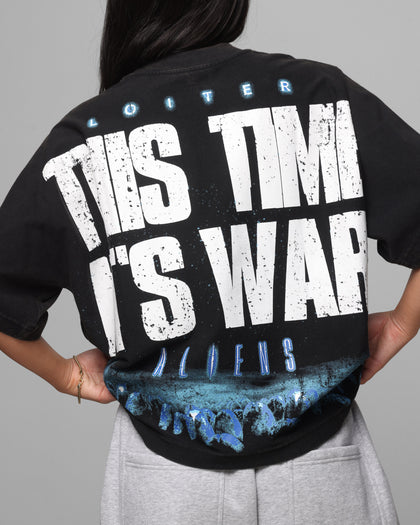 Loiter Alien It's War Boxy T-Shirt Washed Black