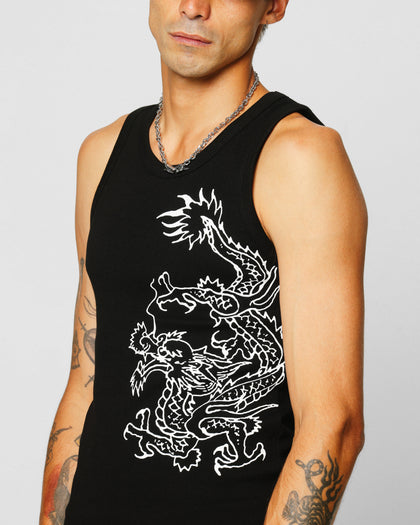 Ed Hardy Dragon Ribbed Muscle Singlet Black