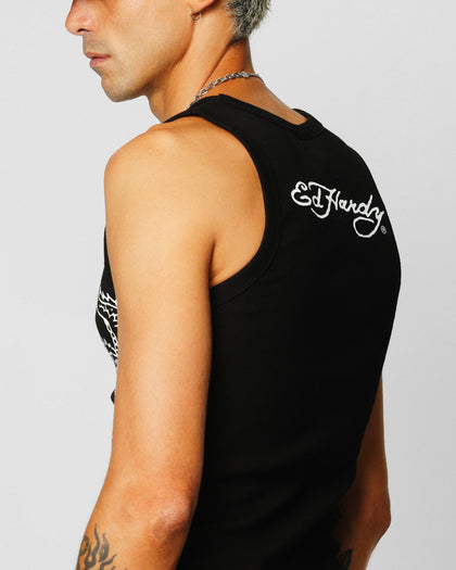 Ed Hardy Dragon Ribbed Muscle Singlet Black