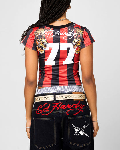 Ed Hardy Women's Football Baby T-Shirt Black/Red