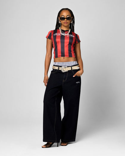 Ed Hardy Women's Football Baby T-Shirt Black/Red