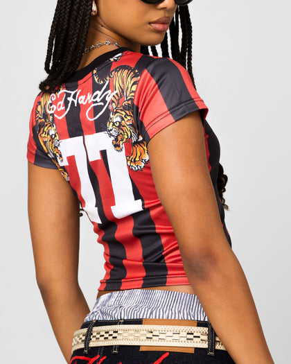 Ed Hardy Women's Football Baby T-Shirt Black/Red