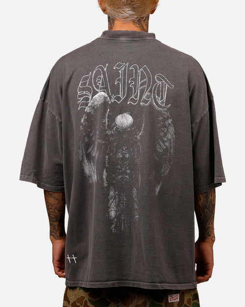 Saint Morta Baptista Mock Neck T-Shirt Washed Charcoal
