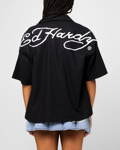 Ed Hardy Dragon Button Up Shirt Black