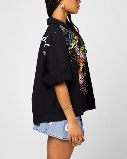 Ed Hardy Dragon Button Up Shirt Black