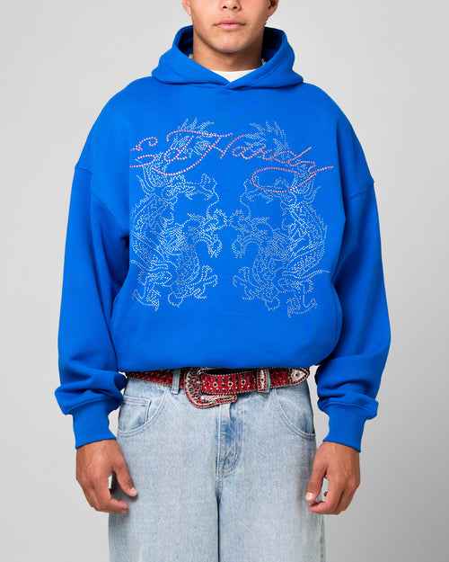 Ed Hardy Rhinestone Dragon Hoodie Blue