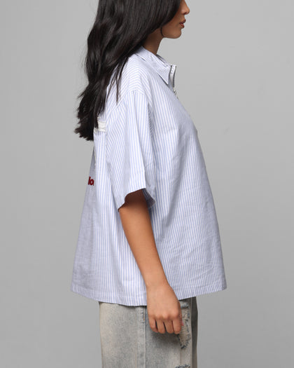 Loiter Rodeo Quarter Zip Up Shirt Blue Pin Stripe