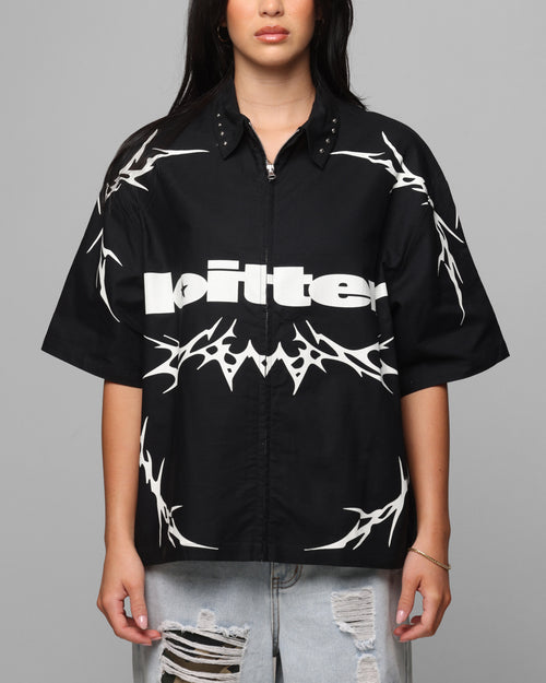 Loiter Cyber Zip Up Short Sleeve Shirt Black