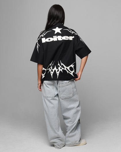 Loiter Cyber Zip Up Short Sleeve Shirt Black