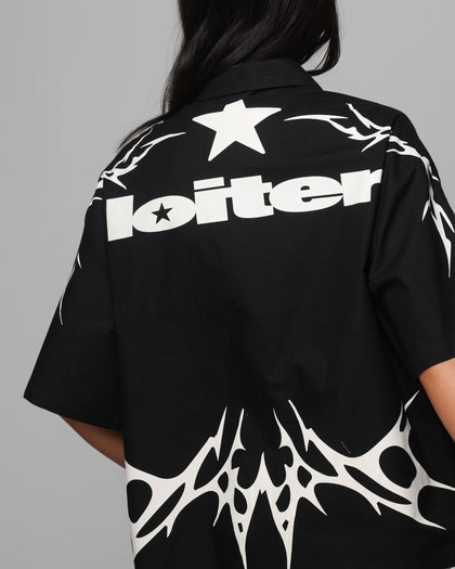 Loiter Cyber Zip Up Short Sleeve Shirt Black