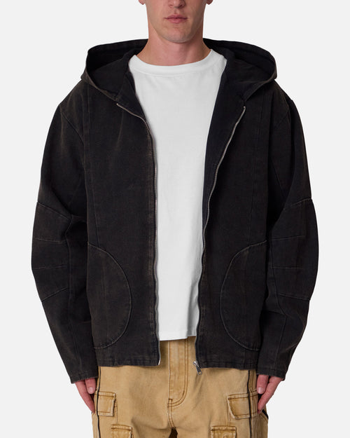 MNML Seamed Zip Up Hoodie Washed Black