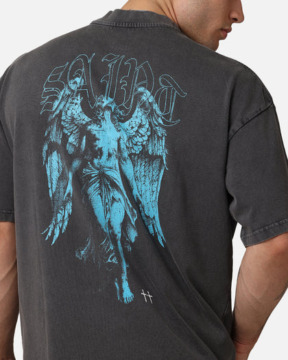 Saint Morta Lucian Mock Neck T-Shirt Washed Charcoal