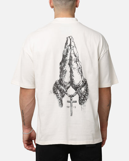 Saint Morta Pray For Me Mock Neck T-Shirt Off White