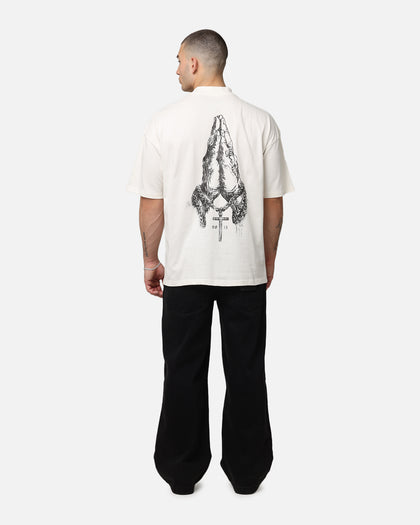 Saint Morta Pray For Me Mock Neck T-Shirt Off White