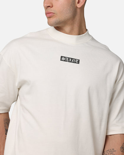 Saint Morta Pray For Me Mock Neck T-Shirt Off White